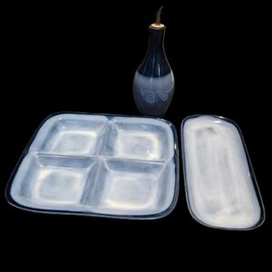 *Sango Nova Blue 4 section Relish Dish, Bread Plate & Oil Dispenser